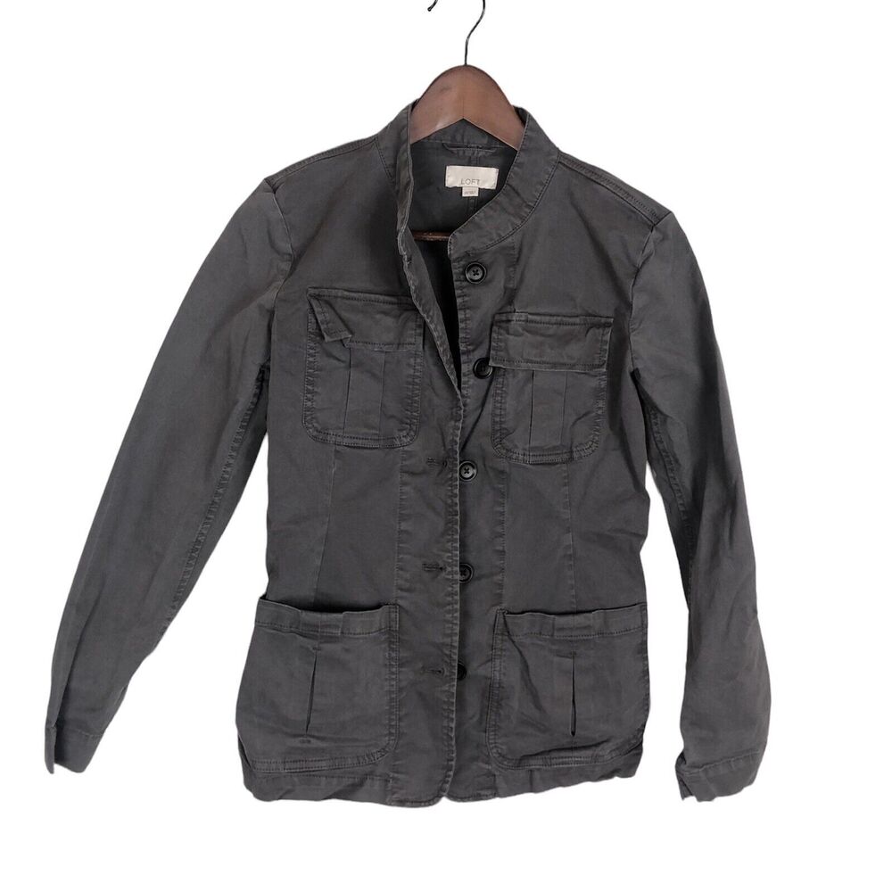 Loft Gray Distressed Faded Military Moto Jacket Women's XS